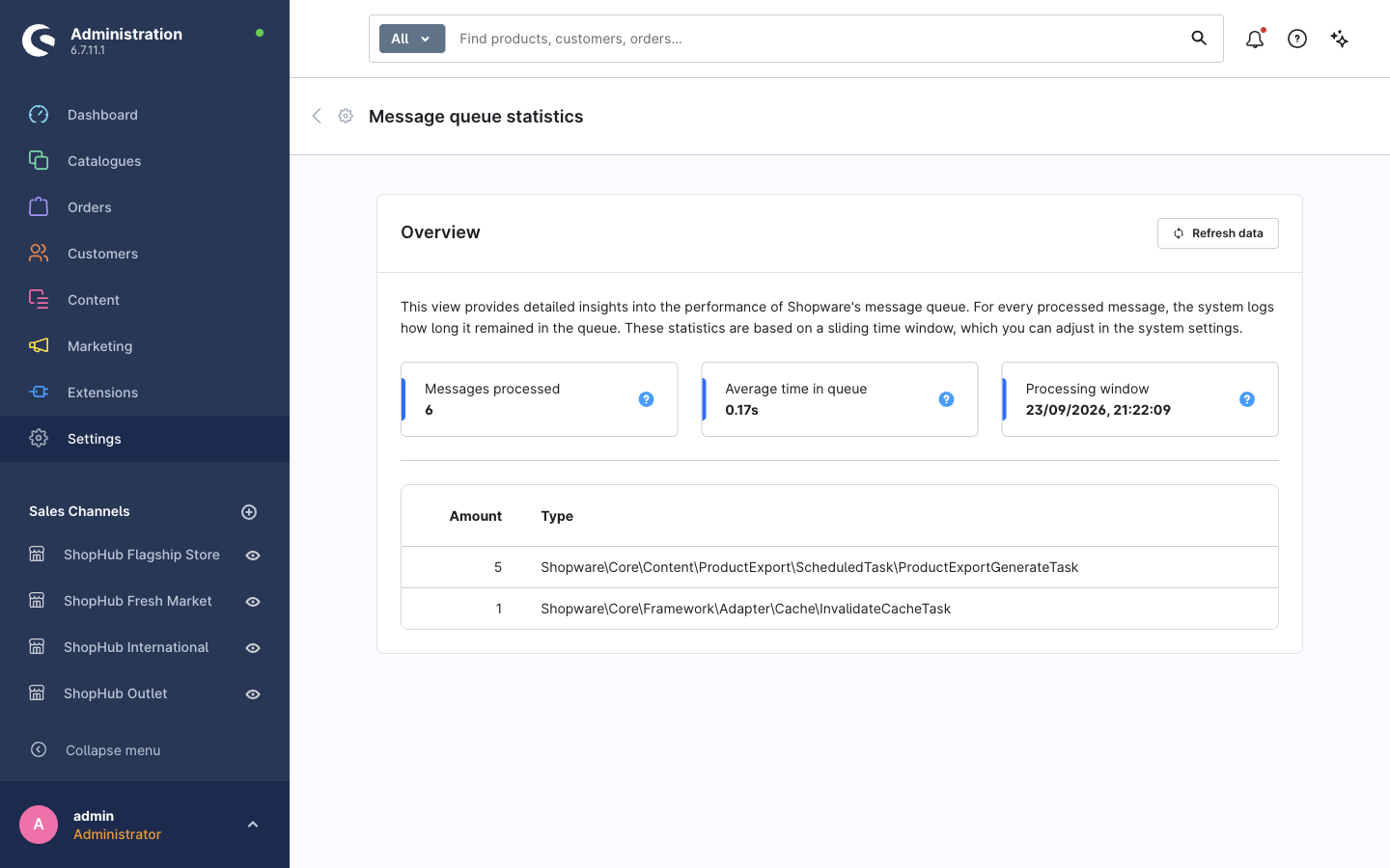 Settings → System → Message queue statistics