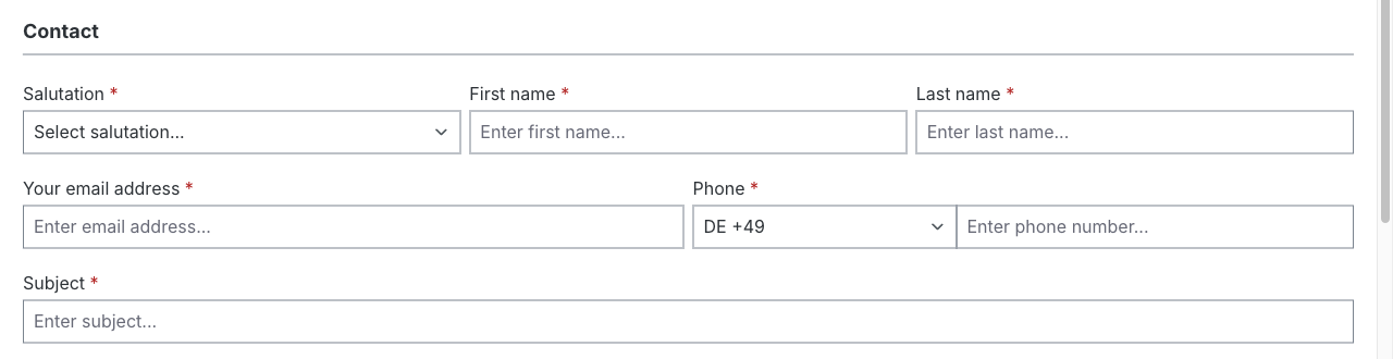 The contact form of the storefront, with the new Phone field