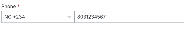 The storefront phone field with a country dial-code list